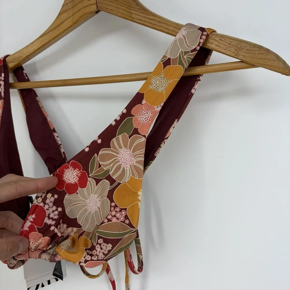 Zara Bikini Top S Retro Colorful String Halter Swimsuit Swim Beach Artsy Grunge